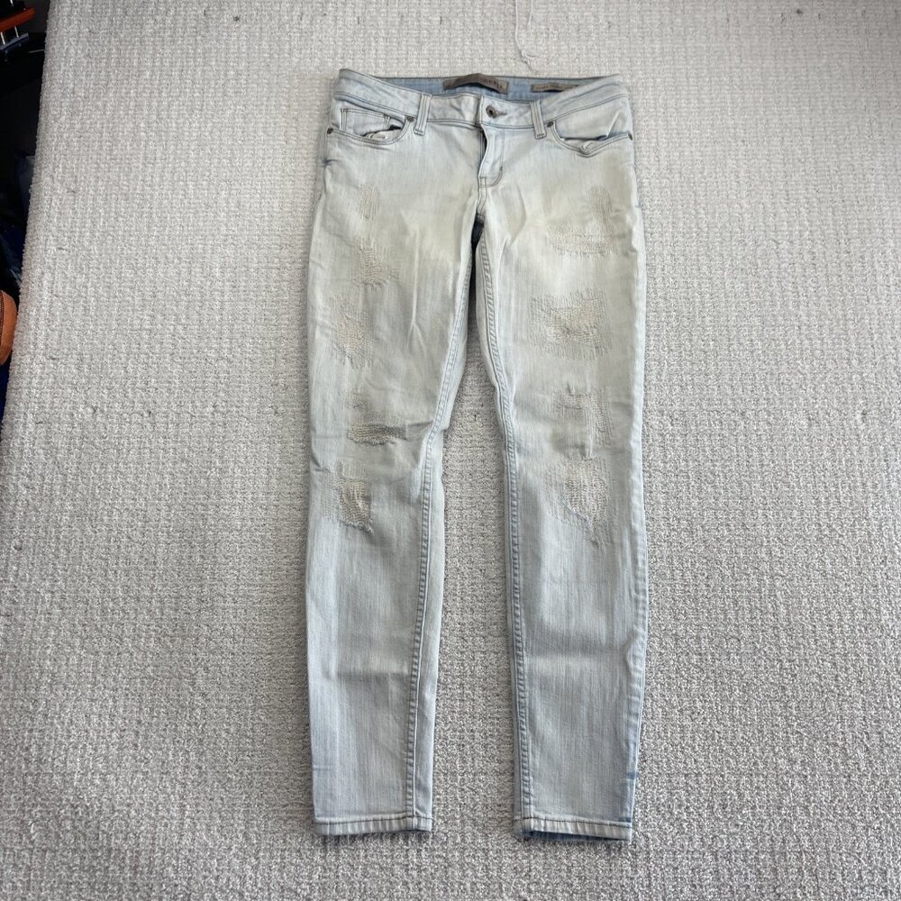 Y2K GUESS Power Skinny Low Jeans Womens Distressed Light Wash Stretch Size 28